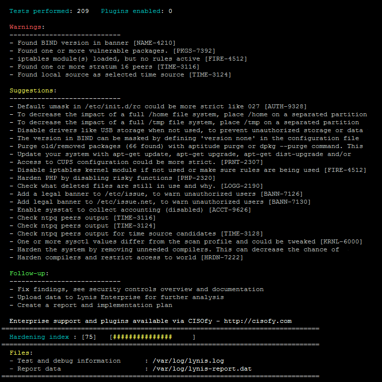 Lynis - Security auditing and hardening tool for Linux/Unix
