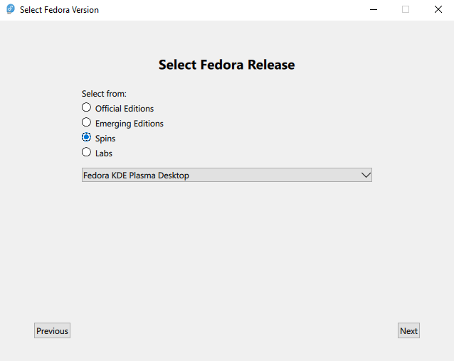 Screenshot of Fedora Media Writer